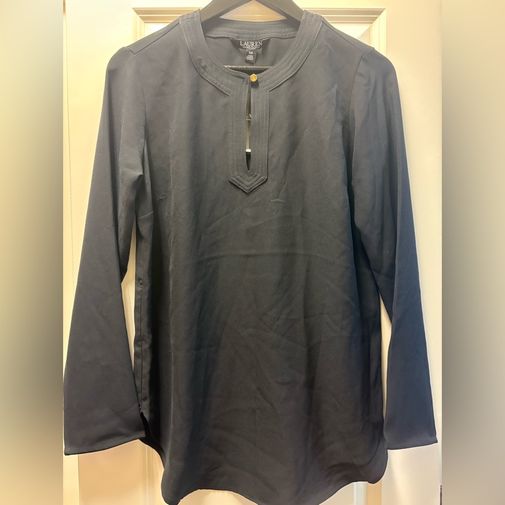 Ralph Lauren NWT black crepe tunic split neck size small
